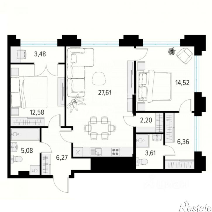 2-комн квартира Татарская улица, 2 к1,  д. 2 к1