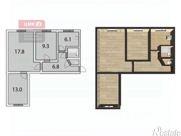 3-комн квартира Рязань г., Железнодорожный