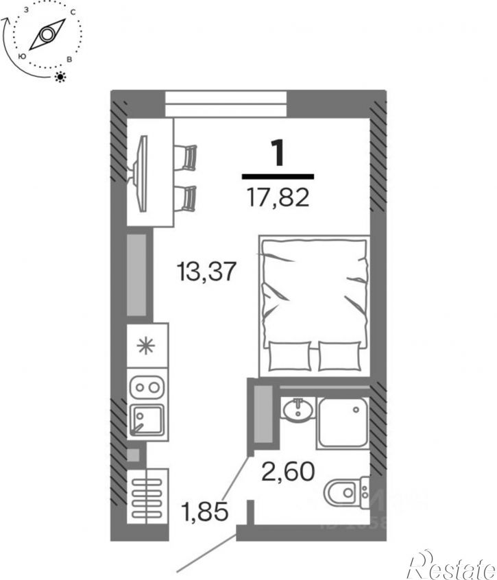 1-комн квартира в новом доме Озёрная улица (Соколовка), 7,  д. 7