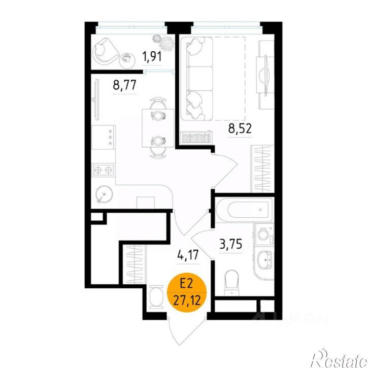 1-комн квартира в новом доме Московское шоссе