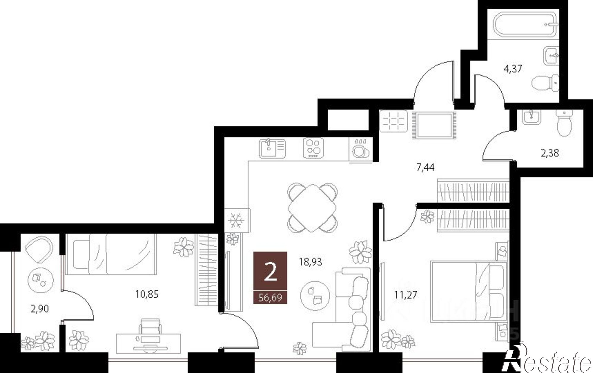 Купить квартиру за 9 434 290 рублей на ул Бирюзова, 21 2 стр 3