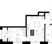 2-комн, 56 кв м, этаж 13/15 ул Бирюзова, 21 2 стр 3