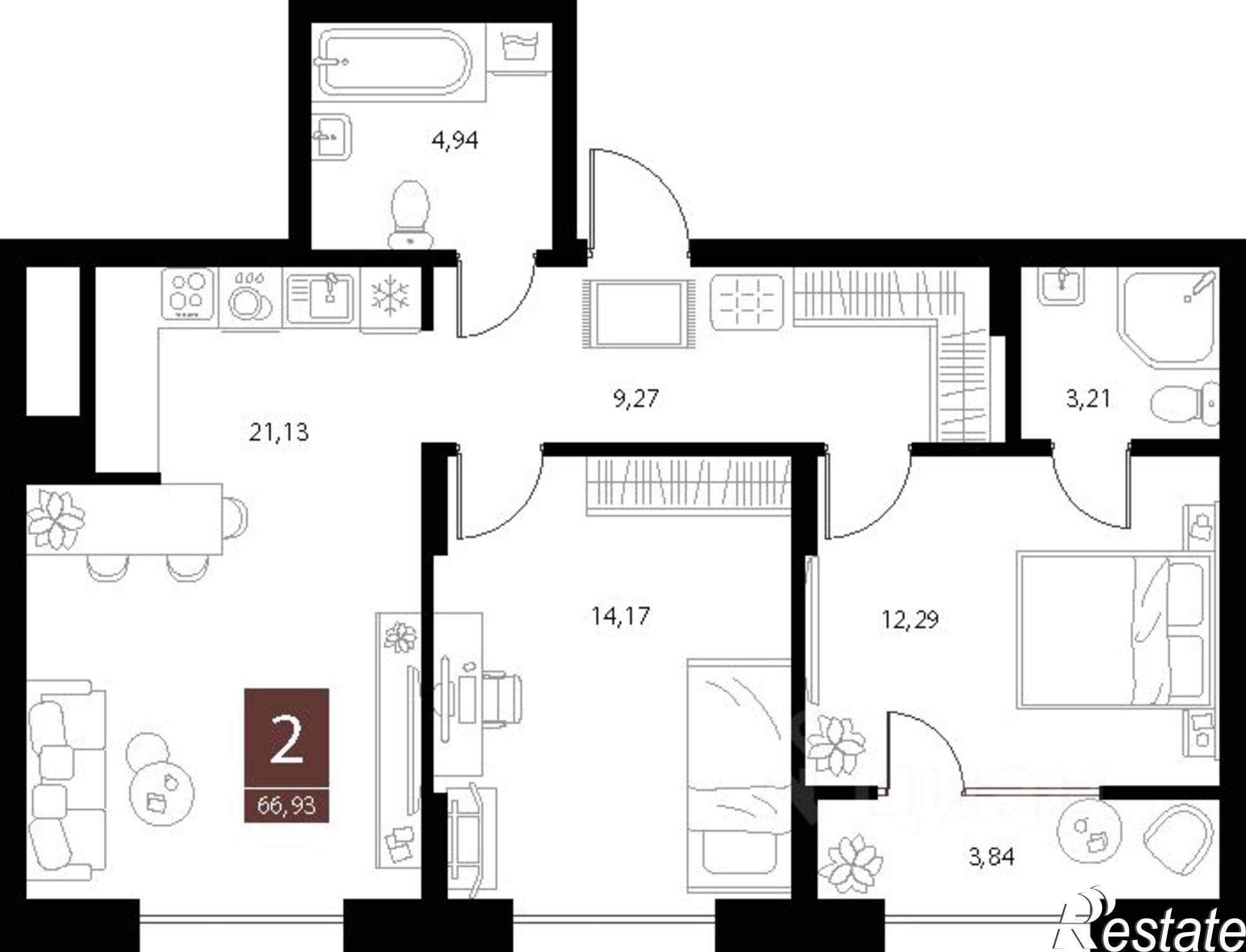 Купить квартиру за 9 748 890 рублей на ул Бирюзова, 21 2 стр 3