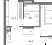 1-комн, 38кв м, этаж 2/22 Новая улица, 41