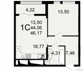 1-комн, 44 кв м, этаж 26/26 Льговская улица, 10