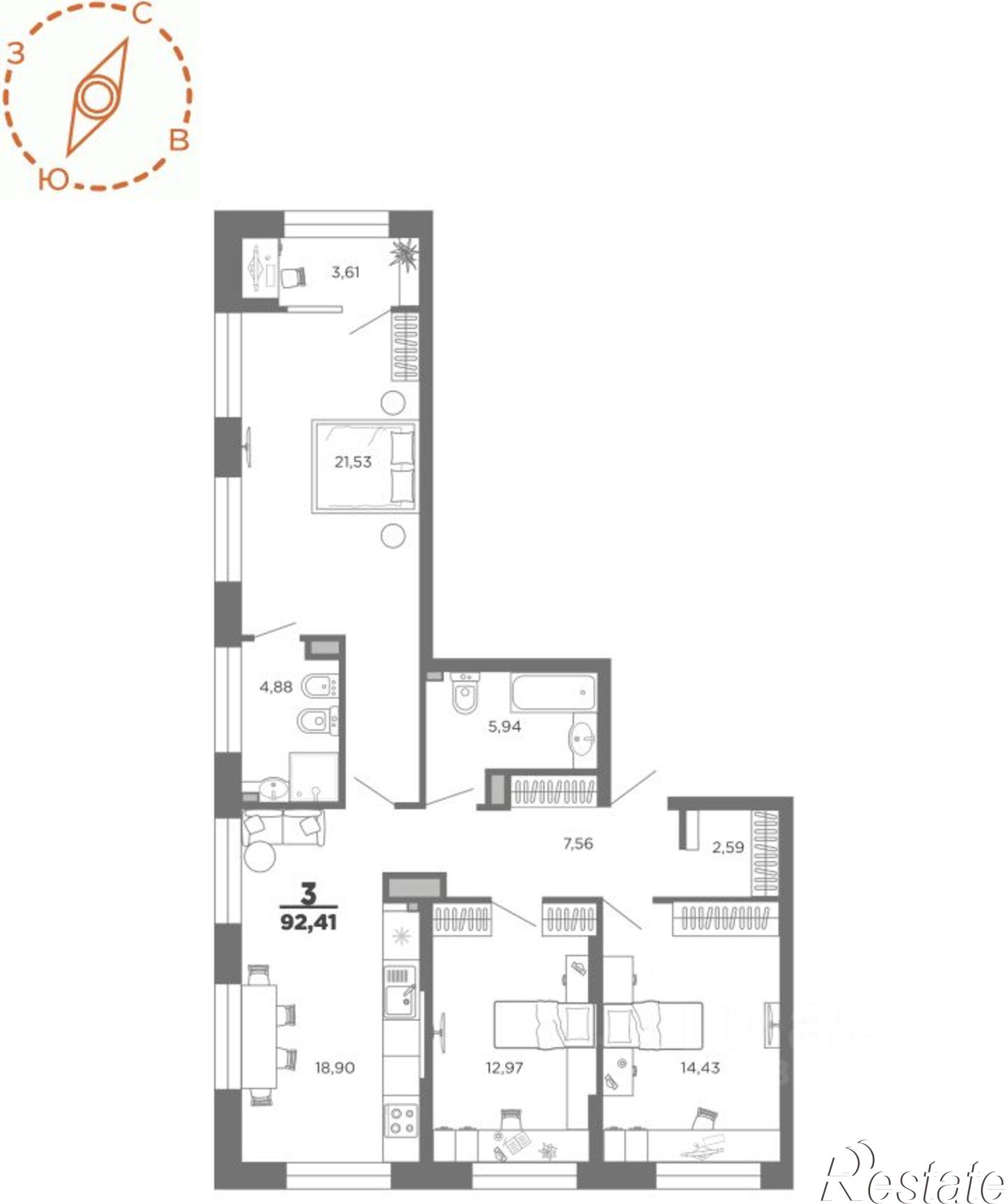 Купить квартиру за 12 613 800 рублей на 5-й Новый проезд, 16