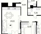 3-комн, 95кв м, этаж 6/19 ул 1-я Железнодорожная, 14 1