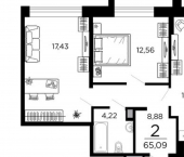 2-комн, 63 кв м, этаж 9/19 ул 1-я Железнодорожная, 18а