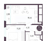 1-комн, 41 кв м, этаж 10/18 Брестская улица, 7