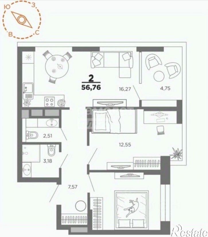 2-комн квартира ул Новая, 51в,  д. 51в
