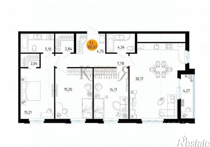 3-комн квартира ул Земнухова, 3,  д. 3