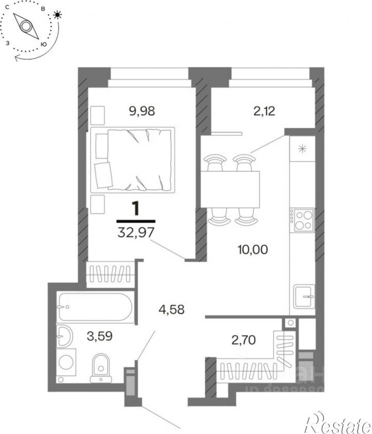 1-комн квартира в новом доме 5-й Полевой пер, 6,  д. 6