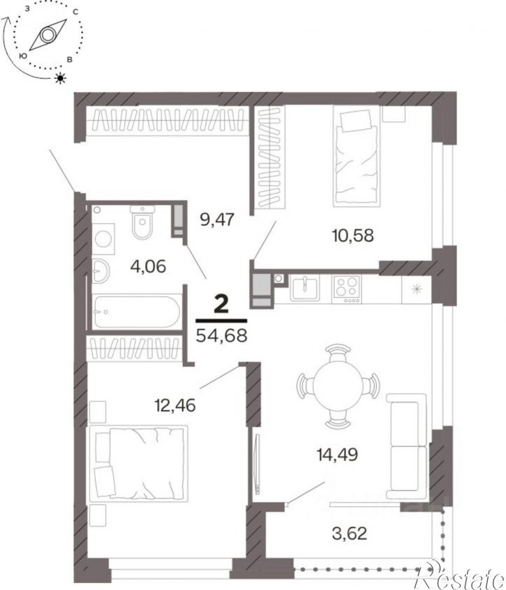 2-комн квартира в новом доме 5-й Полевой пер, 6,  д. 6