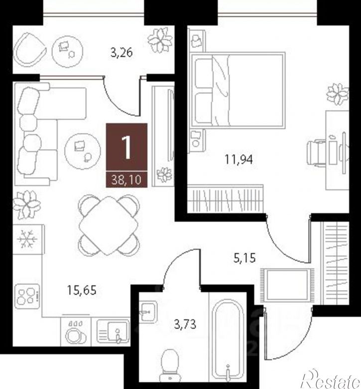 1-комн квартира в новом доме ул Бирюзова, 21 2 стр 3,  д. 21 2 стр 3,  к. 2 стр 3