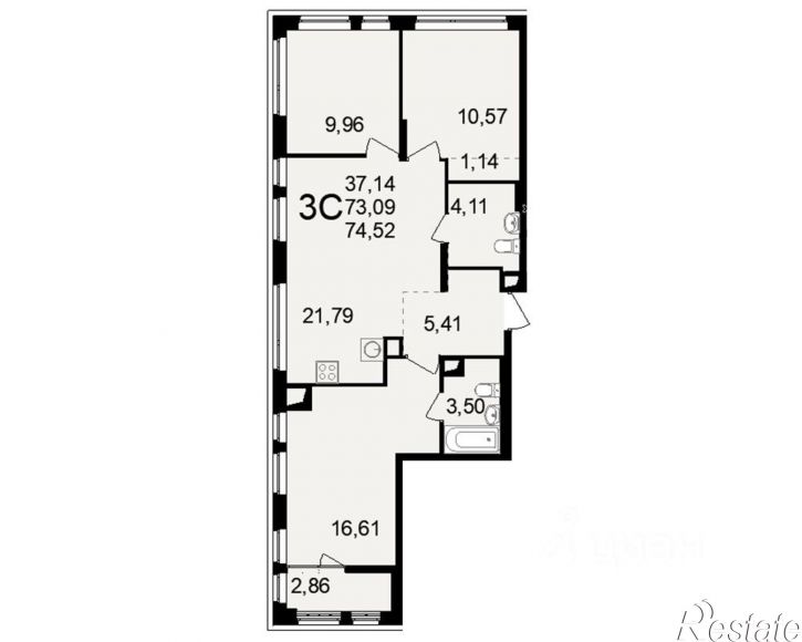 3-комн квартира в новом доме ул Чкалова, 23 1,  д. 23 1,  к. 1