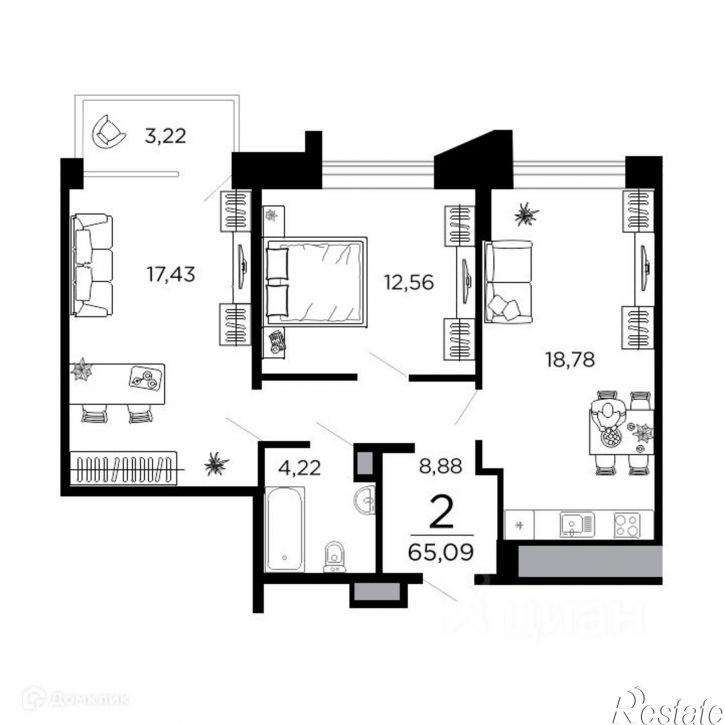 2-комн квартира в новом доме 1-й проезд Гагарина, 3,  д. 3