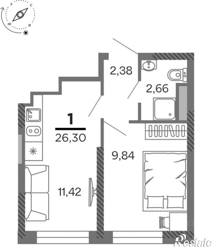 1-комн квартира в новом доме Озёрная улица (Соколовка), 7,  д. 7