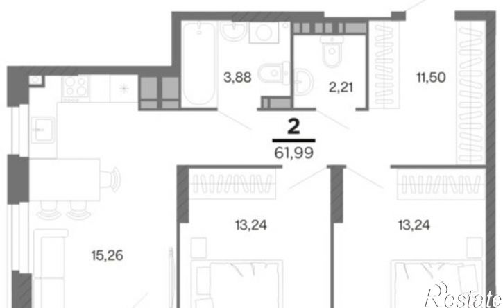 2-комн квартира в новом доме ул Полевая, 45б,  д. 45б