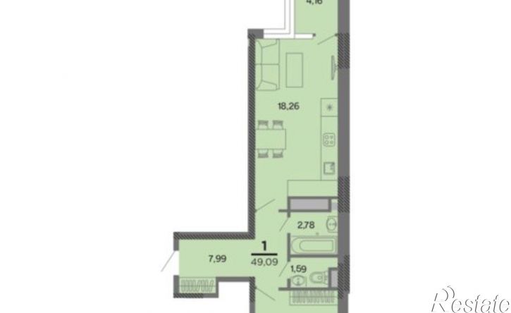 1-комн квартира в новом доме улица Полина, 5