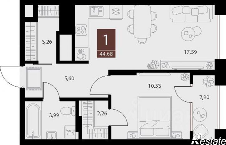 1-комн квартира в новом доме ул Бирюзова, 21 2 стр 3,  д. 21 2 стр 3,  к. 2 стр 3