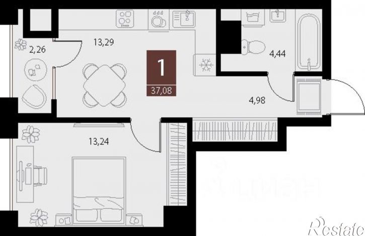 1-комн квартира в новом доме ул Бирюзова, 21 2 стр 3,  д. 21 2 стр 3,  к. 2 стр 3