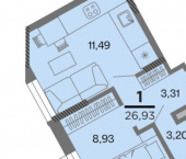 1-комн, 27 кв м, этаж 14/25 улица Полина, 5