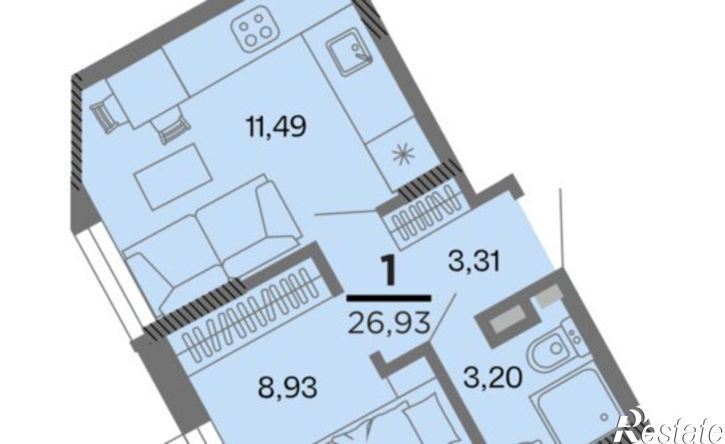 1-комн квартира в новом доме улица Полина, 5