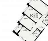 3-комн, 87 кв м, этаж 12/25 Северный пер, 1а