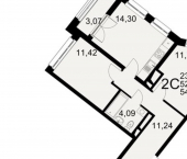 2-комн, 54 кв м, этаж 7/25 Северный пер, 1а