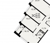 3-комн, 92 кв м, этаж 17/25 Северный пер, 1а
