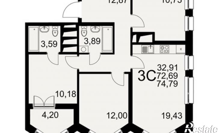 3-комн квартира в новом доме Северный пер, 1а,  д. 1а