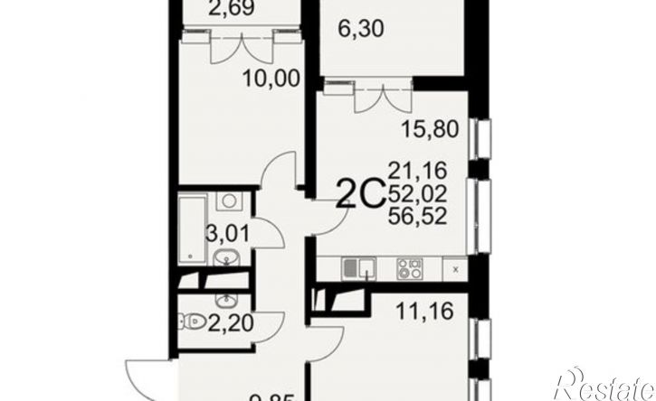 2-комн квартира в новом доме Северный пер, 1а,  д. 1а