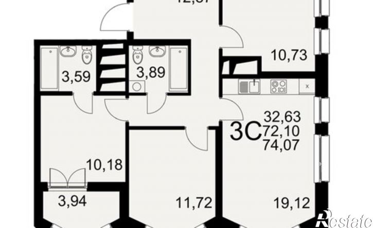 3-комн квартира в новом доме Северный пер, 1а,  д. 1а