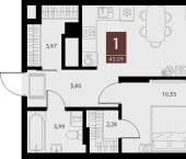 1-комн, 45 кв м, этаж 7/15 ул Бирюзова, 21 2 стр 3