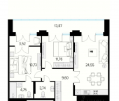 2-комн, 83 кв м, этаж 8/10 1-й Осенний пер, 19