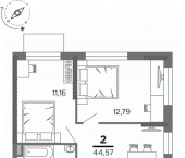 2-комн, 44 кв м, этаж 13/26 Озёрная улица (Соколовка), 7