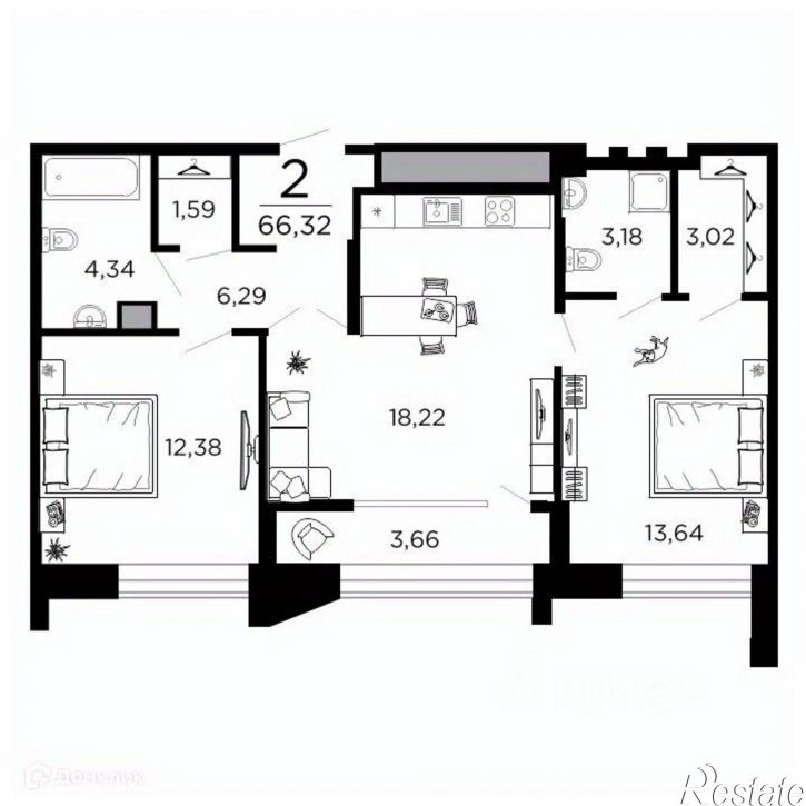 2-комн квартира в новом доме 1-й проезд Гагарина, 3,  д. 3