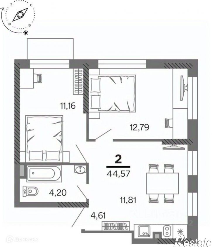 2-комн квартира в новом доме Озёрная улица (Соколовка), 7,  д. 7