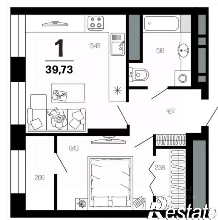 1-комн квартира улица Новаторов, 8,  д. 8
